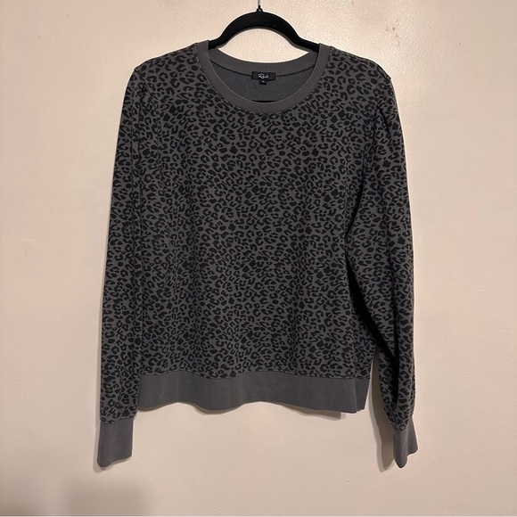Rails Marcie Mini Cheetah Puff Sleeve Sweatshirt Size XL Grey Black - Picture 2 of 7
